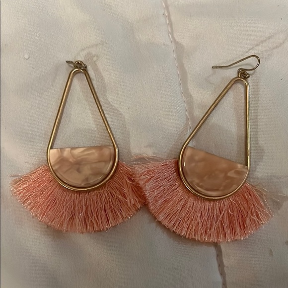 Elegant Pink and Gold Fringe Earrings - Picture 1 of 3